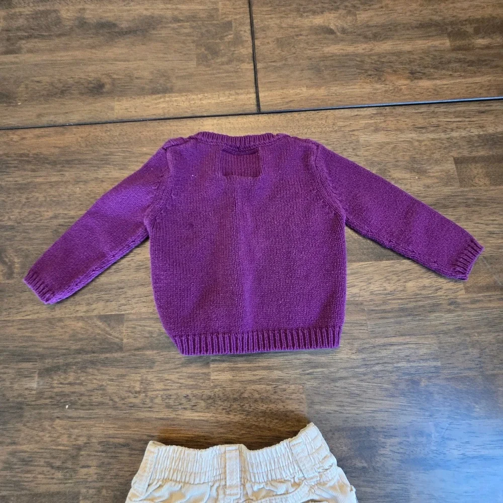 OshKosh Bgosh Purple Cable Knit Cardigan and  Floral Corduroy‎ Pants Set 12M VTG